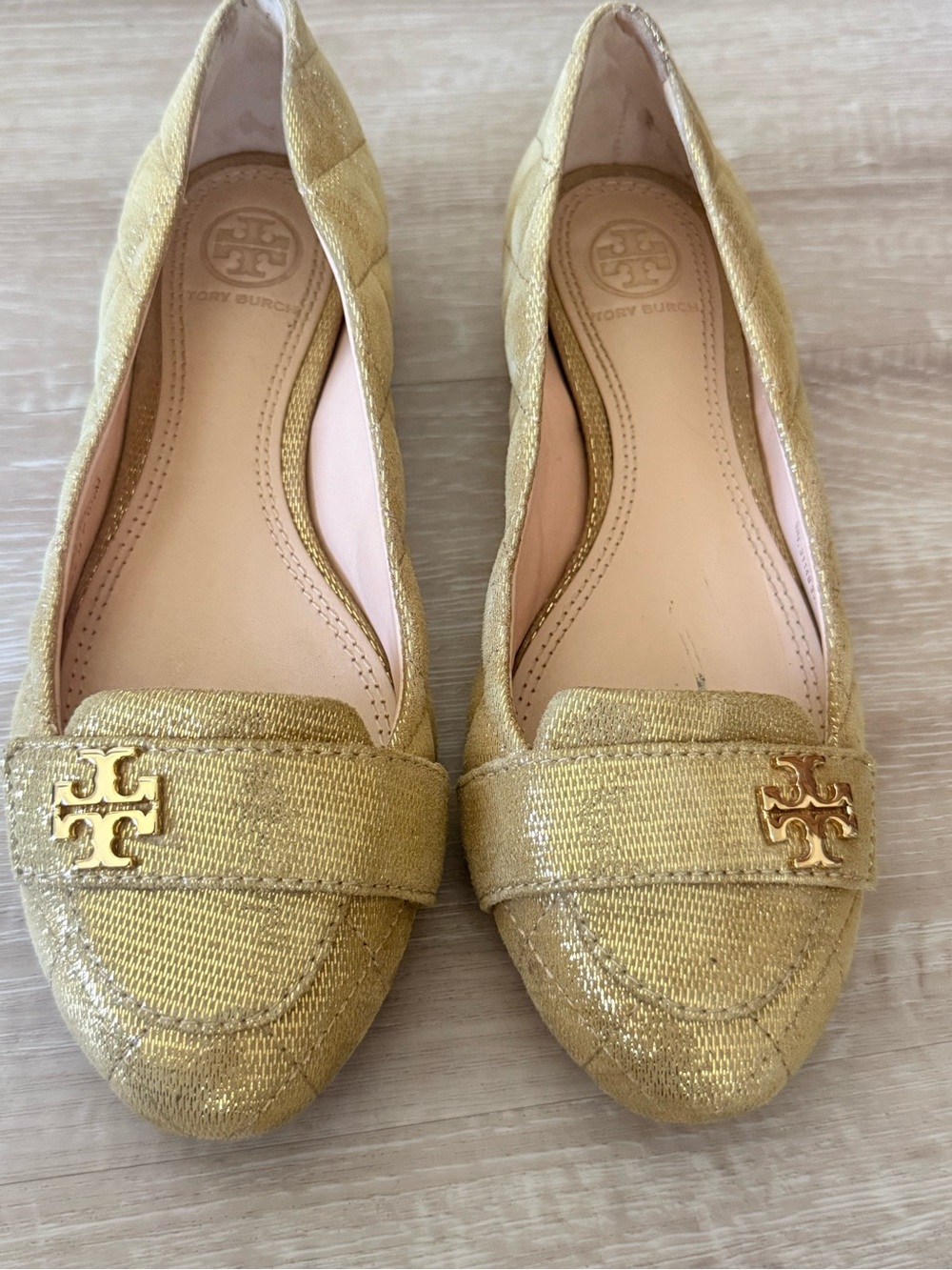 Tory Burch Metallic Gold Quilted Loafers